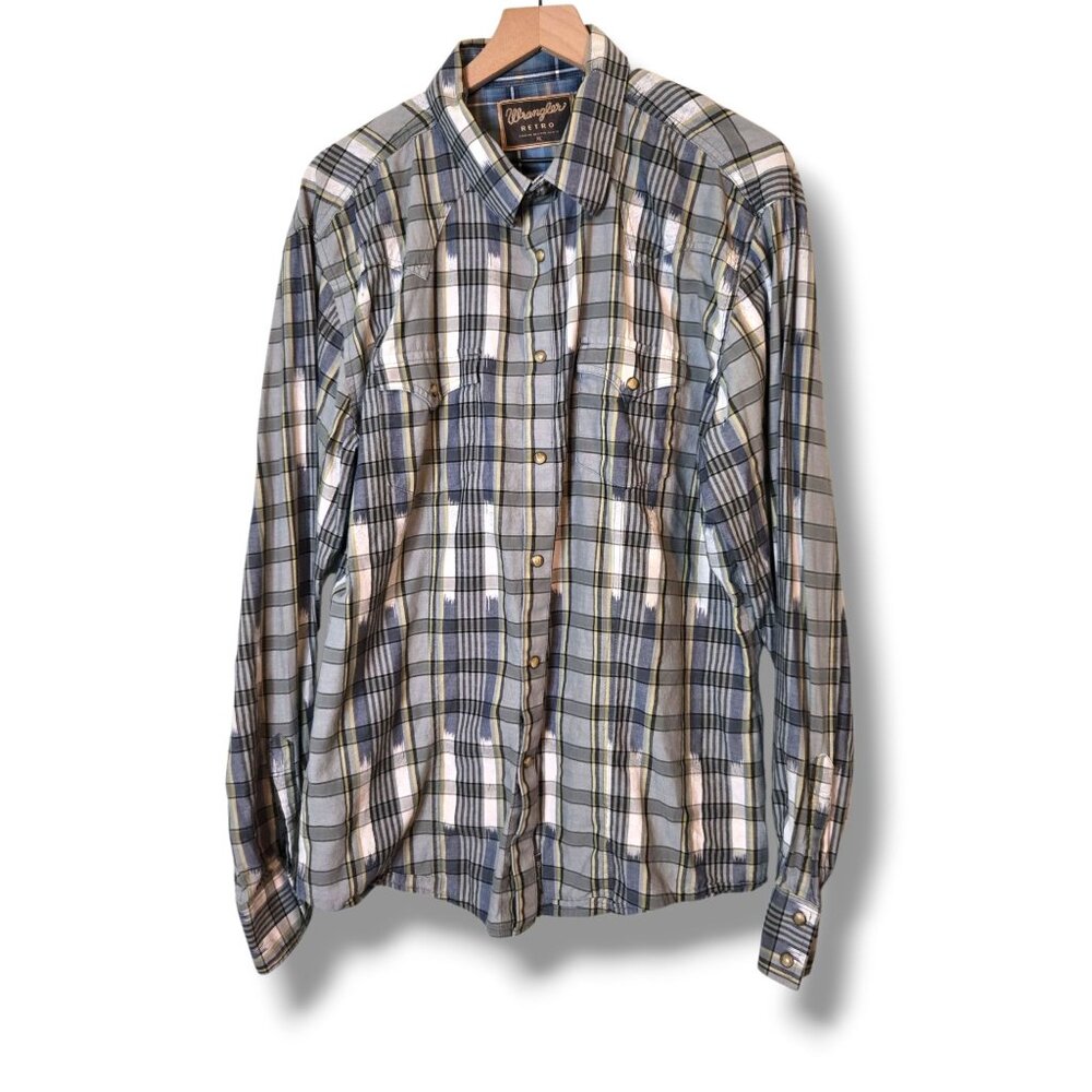 Wrangler Retro shirt Mens X-Large Plaid Western Snap-Front Long-sleeve Cotton